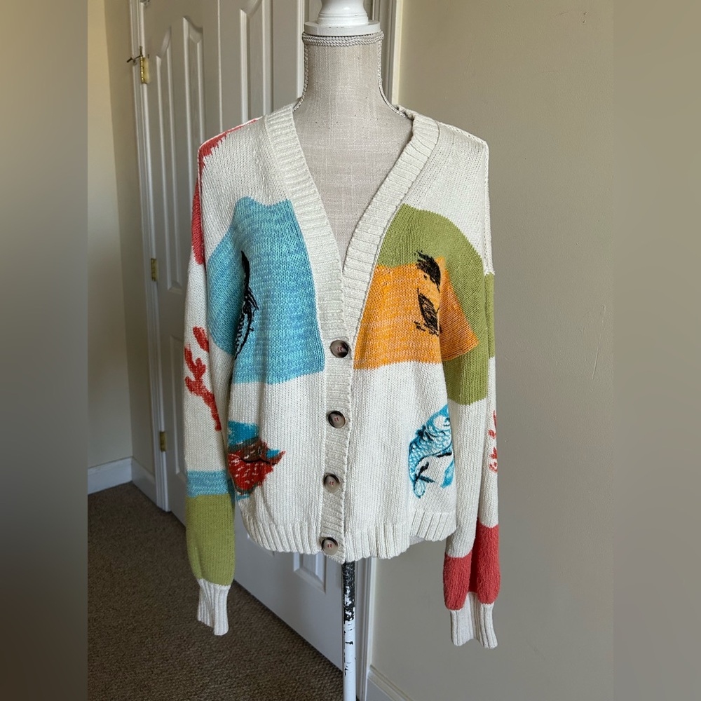 Anthropologie Pilcro Icon Graphic Cardigan Sweater multicolor print size S - Picture 4 of 12
